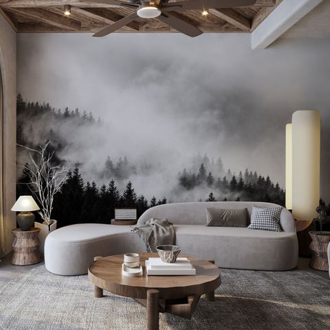 Papier peint panoramique de la forêt sombre et brumeuse