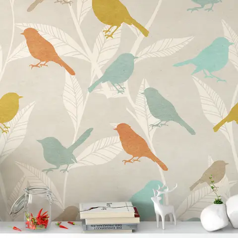 Colorful Europian Birds Wallpaper Mural