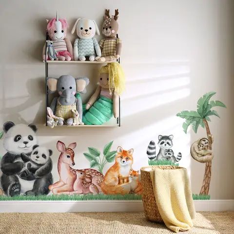 Kids Cute  Forest Animals with Trees Wall Decal Sticker