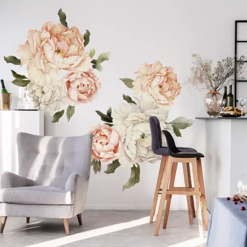 Orange White Peony Floral Boquets Wall Decal Sticker