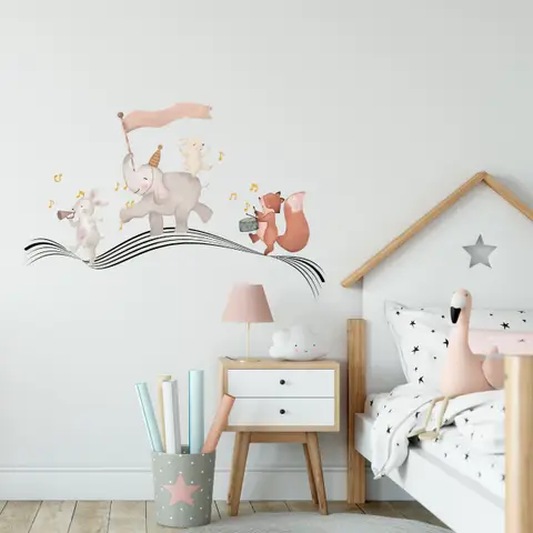 Cute Animals Singing on the Music Notes Wall Decal Sticker