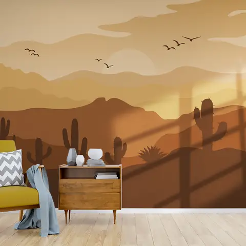 Monochrome Desert Landscape Wallpaper Mural