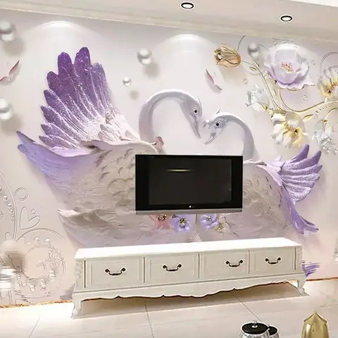 3D Embossed Look Swan Wallpaper Mural