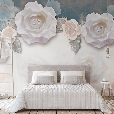 Vintage White Rose Floral Wallpaper Mural