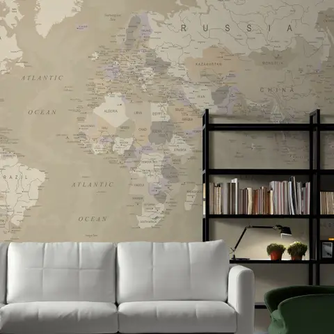 Brown & Brown Political World Map Wallpaper Mural