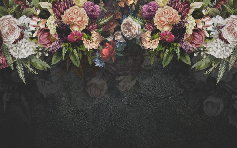 Dark Vine Floral and Peony Blossom Wallpaper Mural