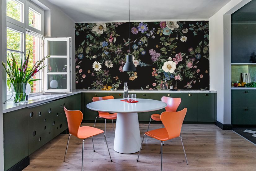 Botanical Flowers Floral with Birds Wallpaper Mural