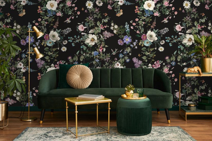 Botanical Flowers Floral with Birds Wallpaper Mural