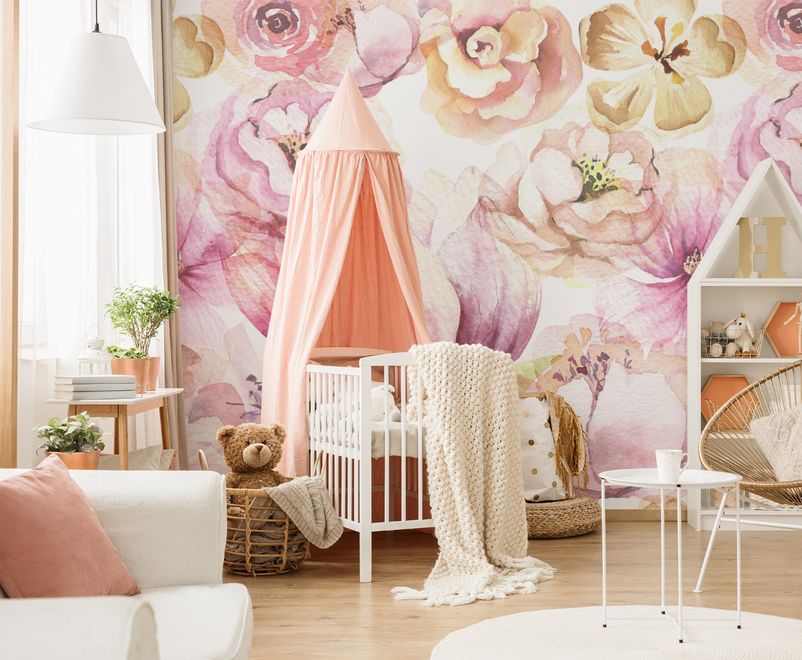 Pink Peony Floral Bouqet Pattern Wallpaper Mural