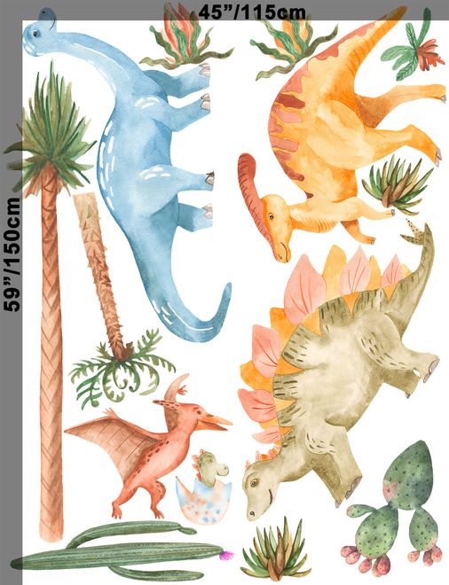 Kids Watercolor Unicorn and Dinosaurs in the Storybook Wall Decal Sticker •  Wallmur®