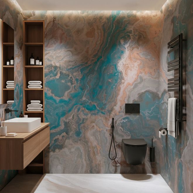 Papier peint panoramique vagues brossées turquoise et brun