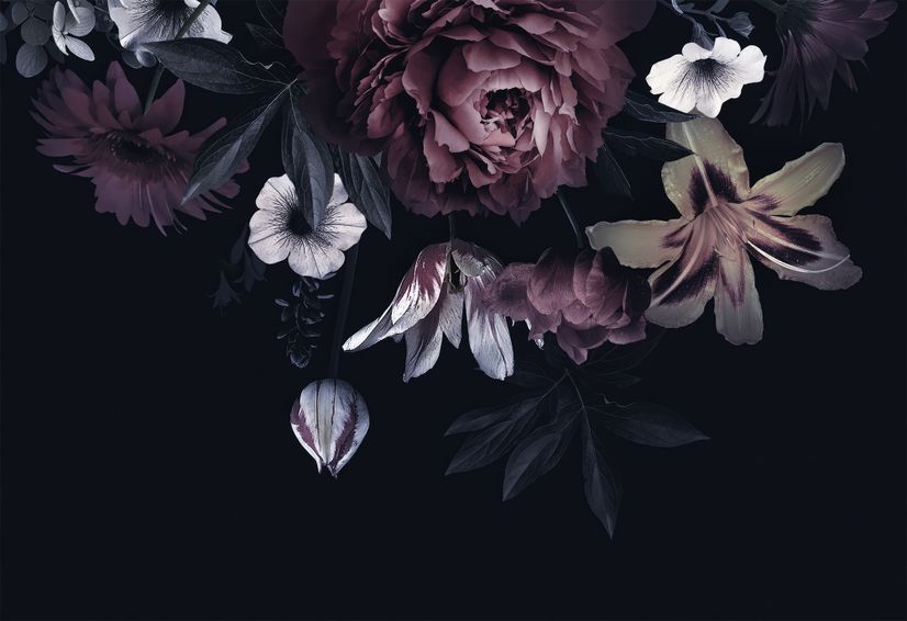 Dark Floral Claret Peony Floral Wallpaper Mural