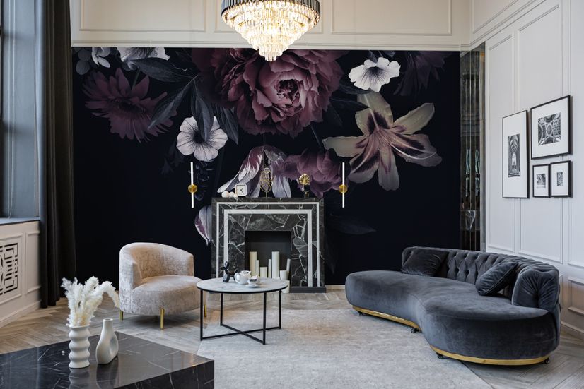 Dark Floral Claret Peony Floral Wallpaper Mural