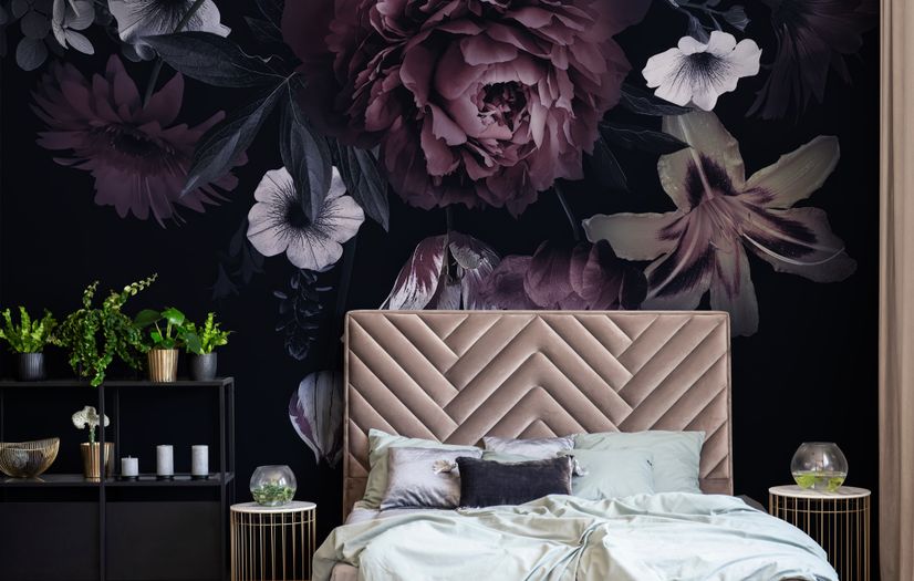 Dark Floral Claret Peony Floral Wallpaper Mural