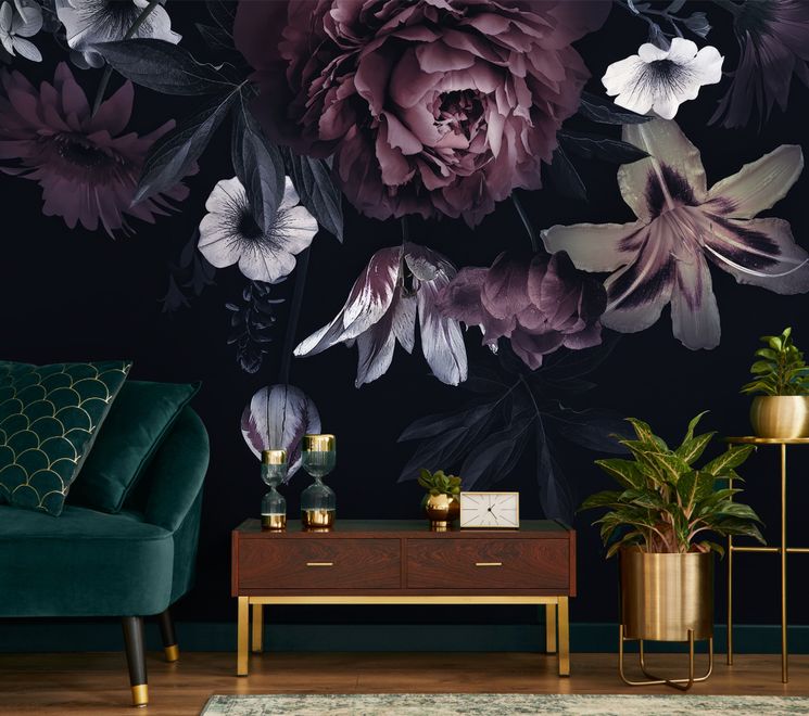 Dark Floral Claret Peony Floral Wallpaper Mural