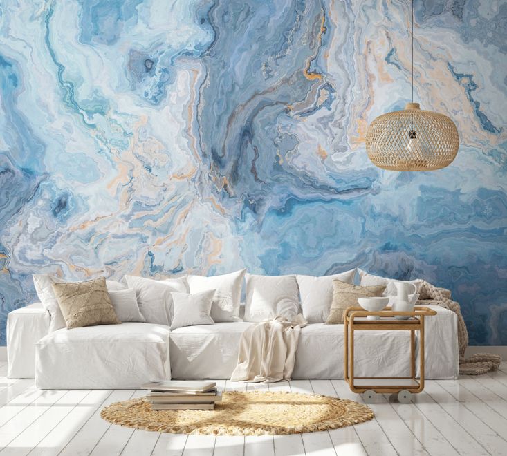 Papier peint panoramique à motifs de vagues turquoises