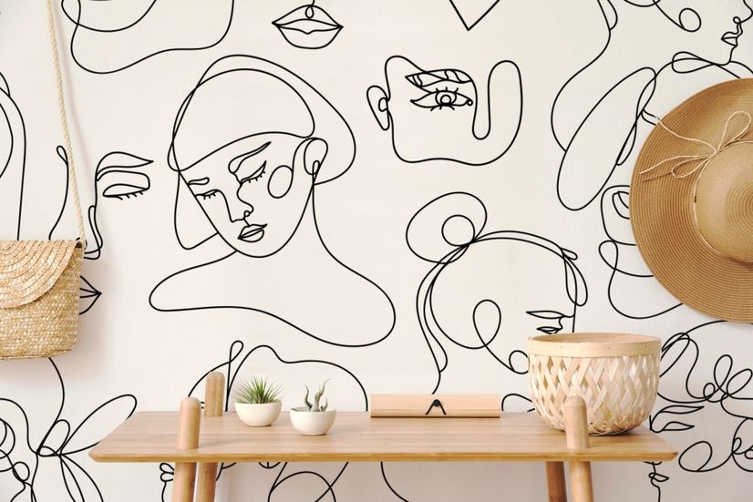 Black and White Abstract Faces Wallpaper Mural