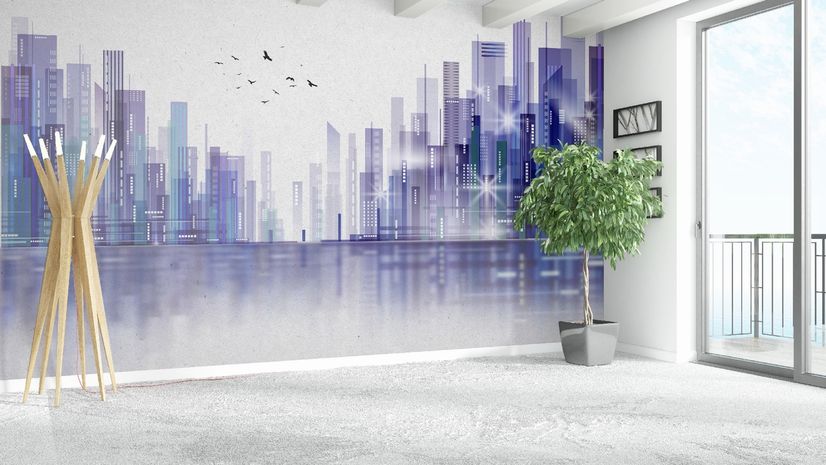 Black Green Dark Cityscape Wallpaper Mural