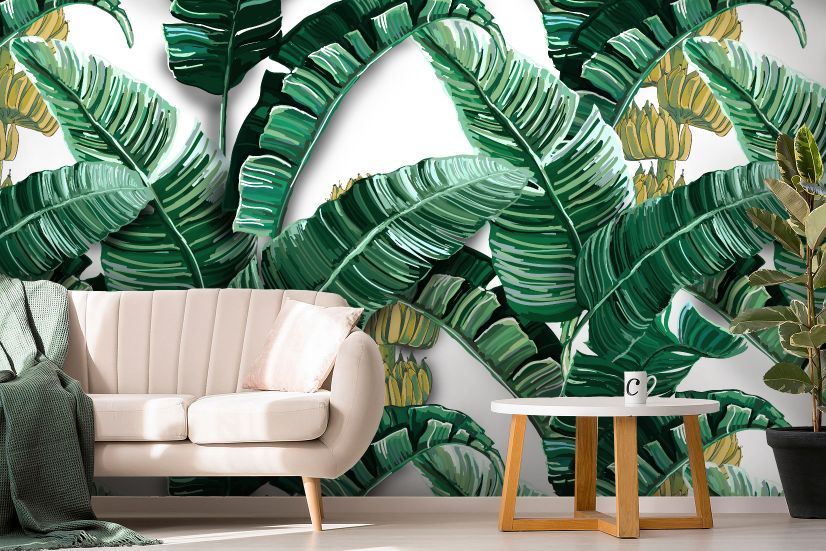 Watercolor Banana Leaf Pattern Wallpaper Mural