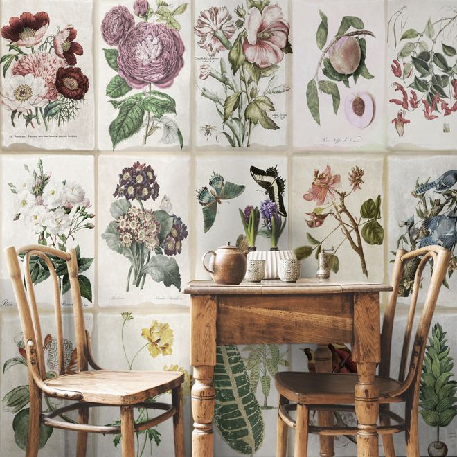 Vintage Floral Ceramic Art Wallpaper Mural