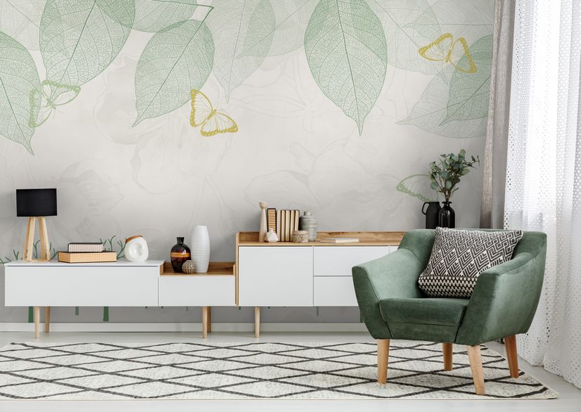 Leaf Veins with Little Forest Pattern Wallpaper Mural