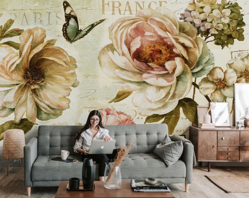 Vintage Hydrangea Wallpaper Mural