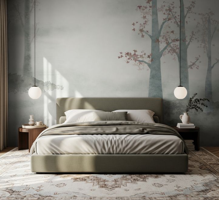 Papier peint panoramique panoramique d'automne de la forêt brumeuse