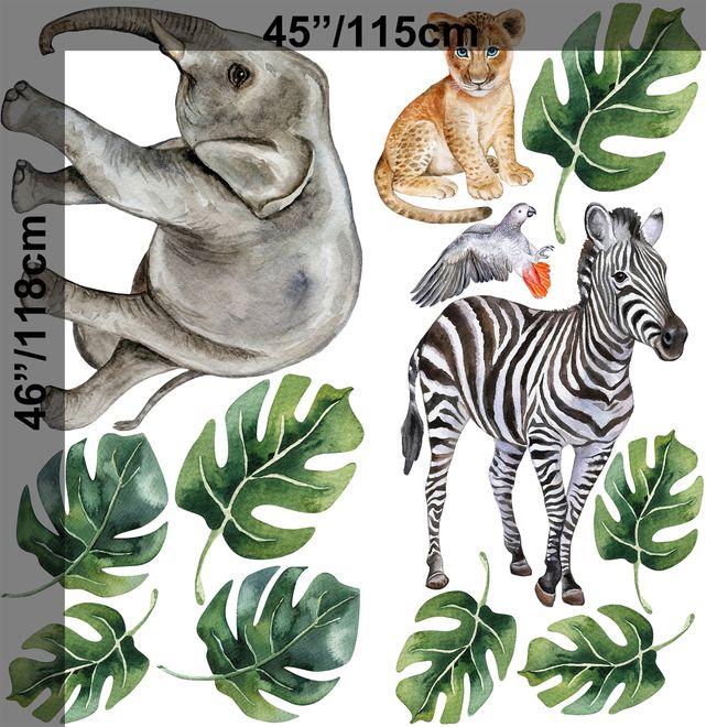 Kids Tropical Animals with Leafs Wall Decal Sticker