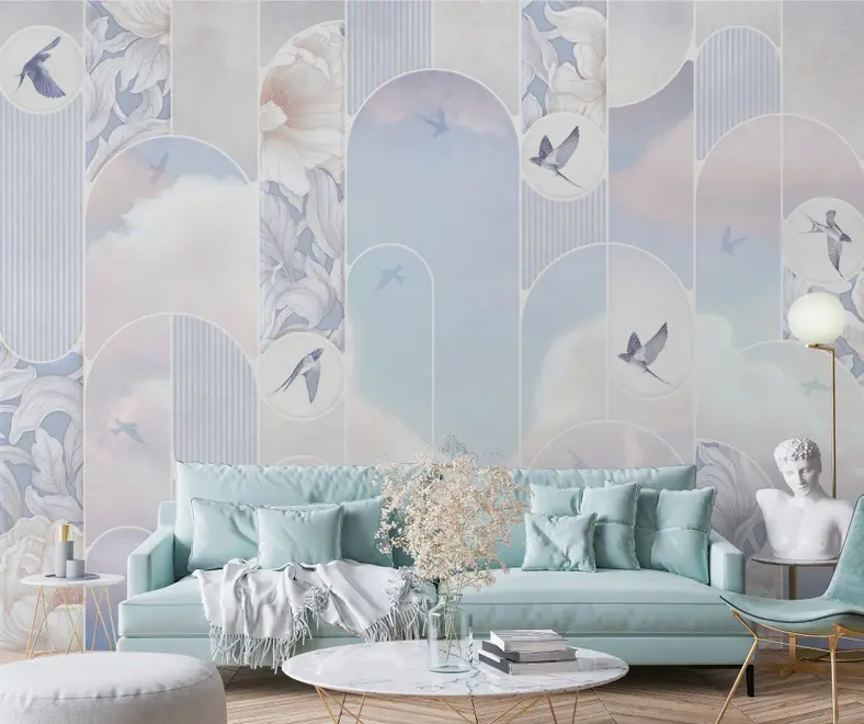 Dreamy Floral and Birds Wallpaper Mural