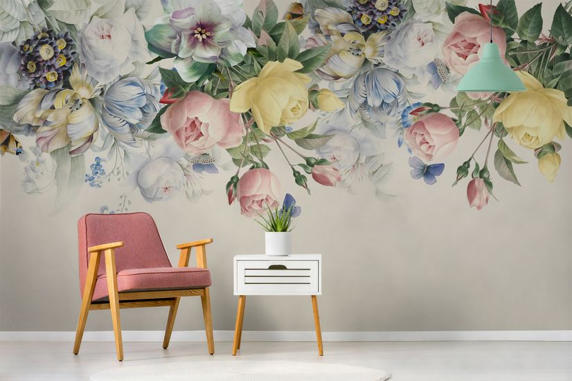Vintage Colorful Floral Wallpaper Mural