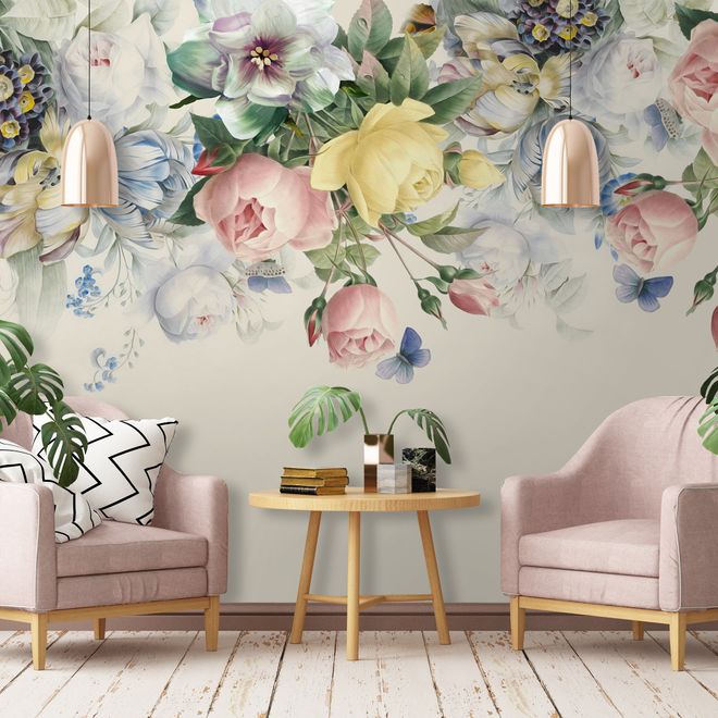 Vintage Colorful Floral Wallpaper Mural