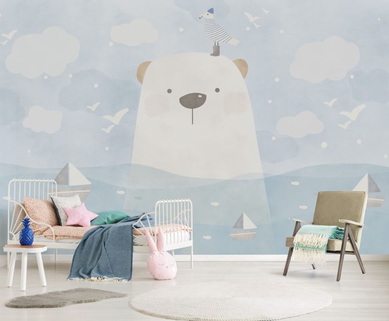 Cartoon Bear with Nightscape Wallpaper Mural Cartoon Bear with Nightscape Wallpaper Mural