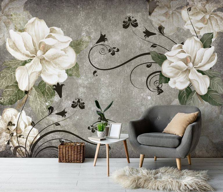 Vintage Cream Flowers Art Wallpaper Mural