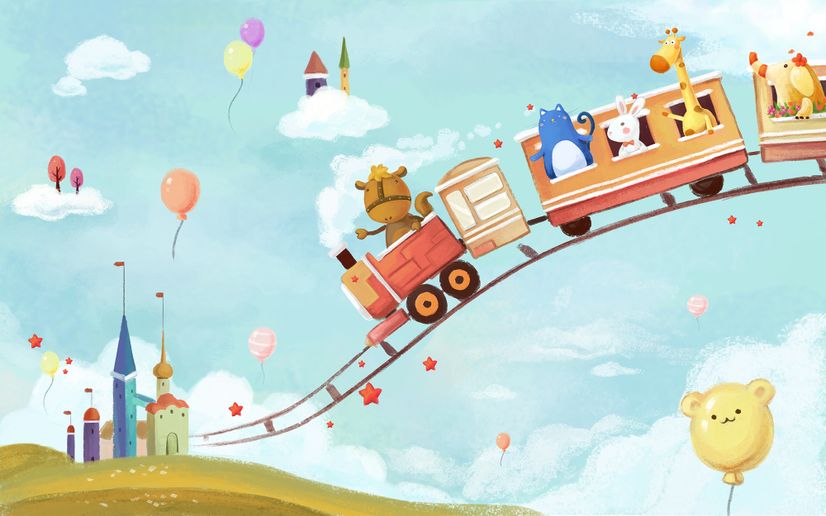 Cartoon Animals in the Amusement Park Wallpaper Mural