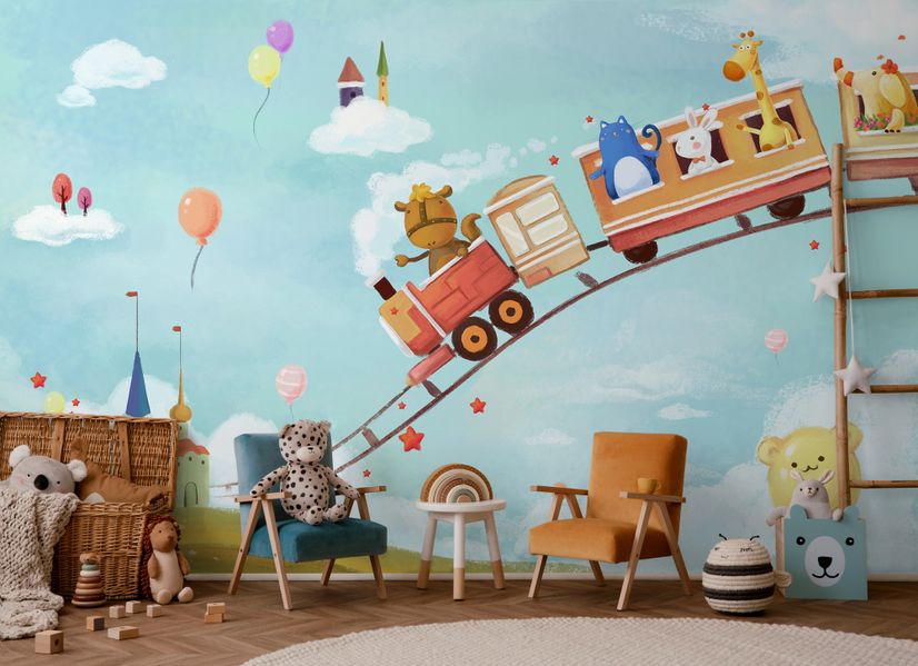 Cartoon Animals in the Amusement Park Wallpaper Mural