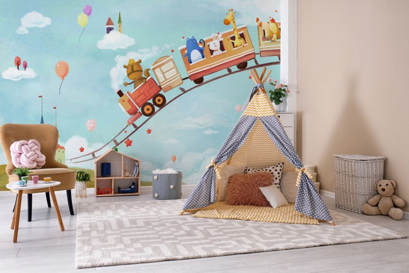Cartoon Animals in the Amusement Park Wallpaper Mural