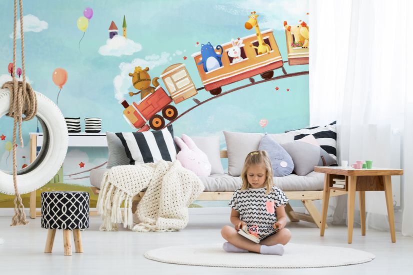 Cartoon Animals in the Amusement Park Wallpaper Mural