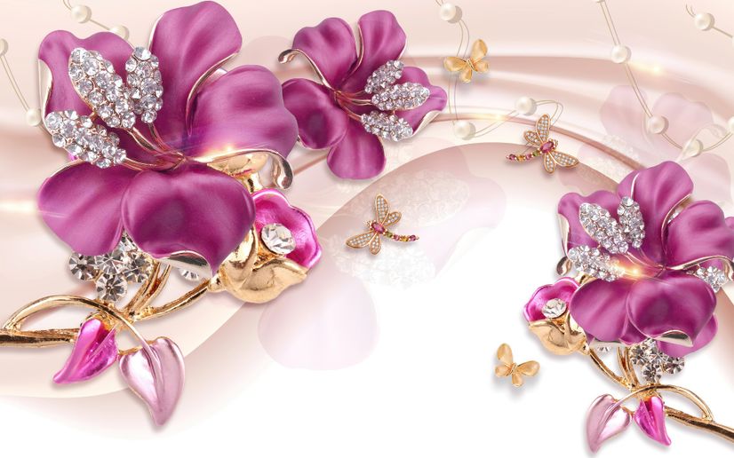 Pink Jewellery Lily Floral Wallpaper Mural