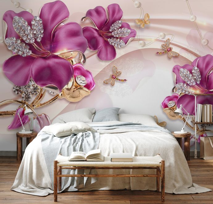 Pink Swarovski Lily Floral Wallpaper Mural