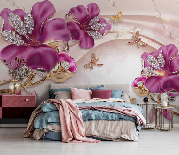 Pink Jewellery Lily Floral Wallpaper Mural