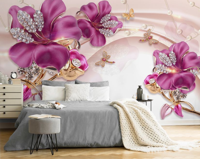 Pink Jewellery Lily Floral Wallpaper Mural