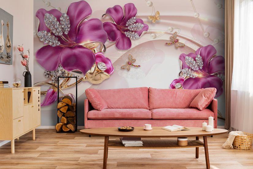 Pink Jewellery Lily Floral Wallpaper Mural