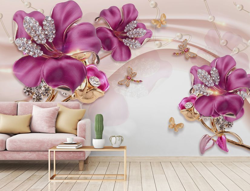 Pink Jewellery Lily Floral Wallpaper Mural