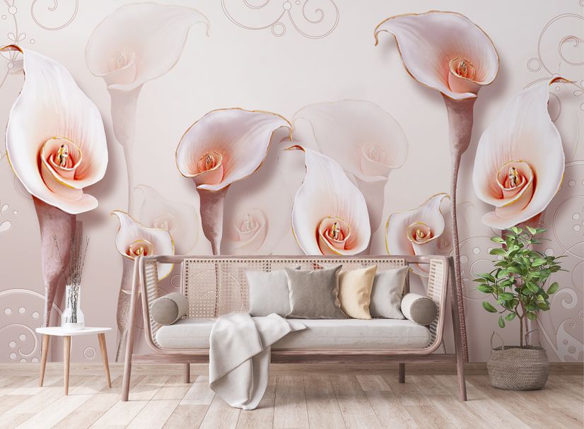 Elégant Papier peint panoramique floral 3D Calla Lily