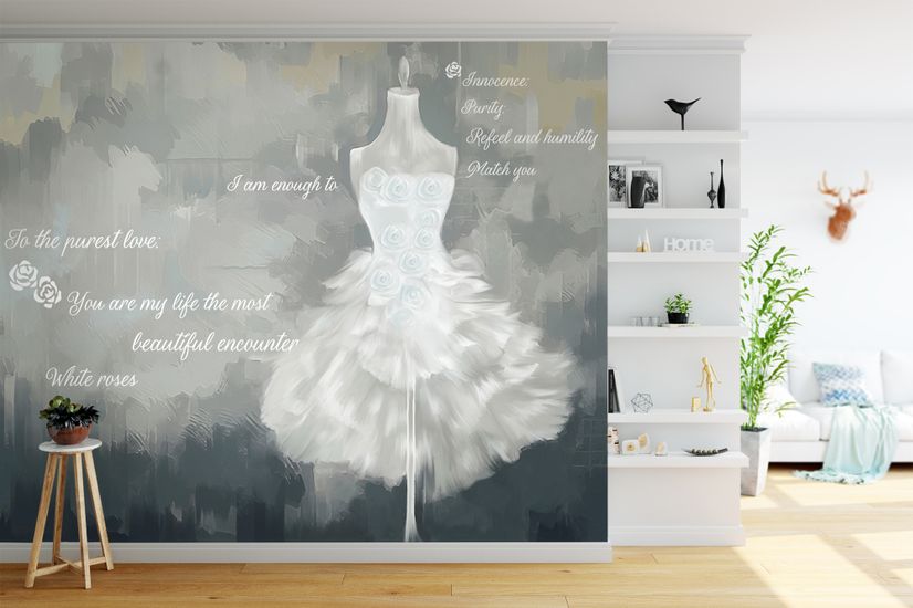 Watercolor Wedding Dress Wallpaper Mural