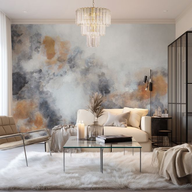 Watercolor Black Brown Smoked Paint Art Wallpaper Mural