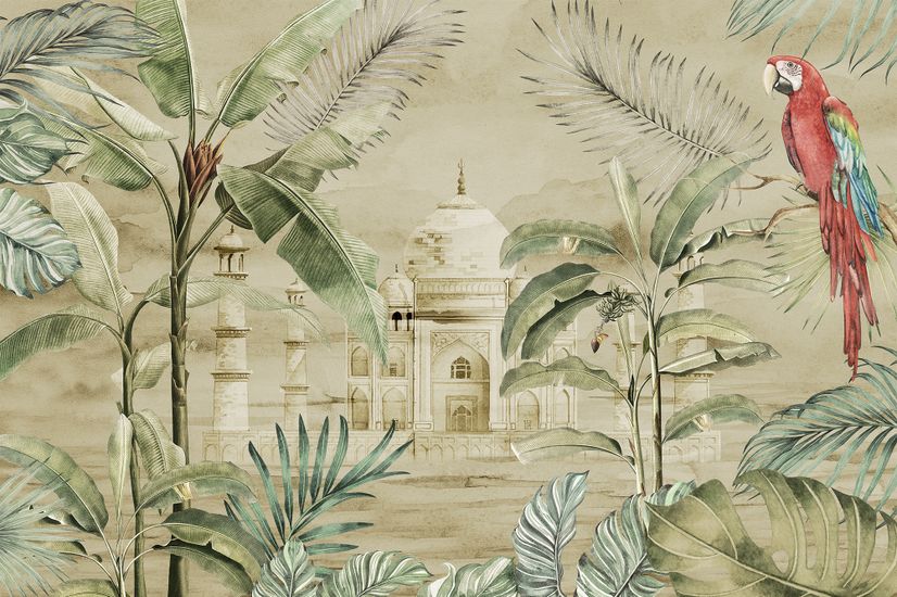 Taj Mahal and Vintage Leaf Wallpaper Mural