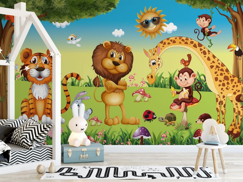 3D Look King Lion and Wild Animals Wallpaper Mural