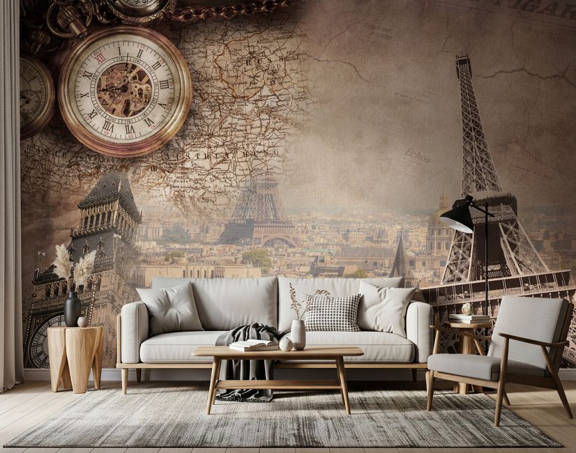 Vintage Eiffelturm Stadtlandschaft Fototapete