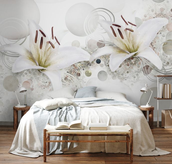 White Lily Floral Wallpaper Mural